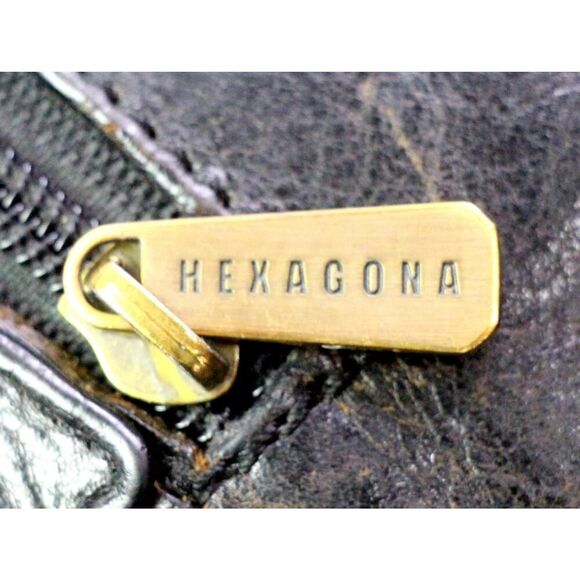 Hexagona BLACK REAL LEATHER ZIP AROUND FLAP BACKPACK SHOULDER BAG HANDBAG PURSE main image 4